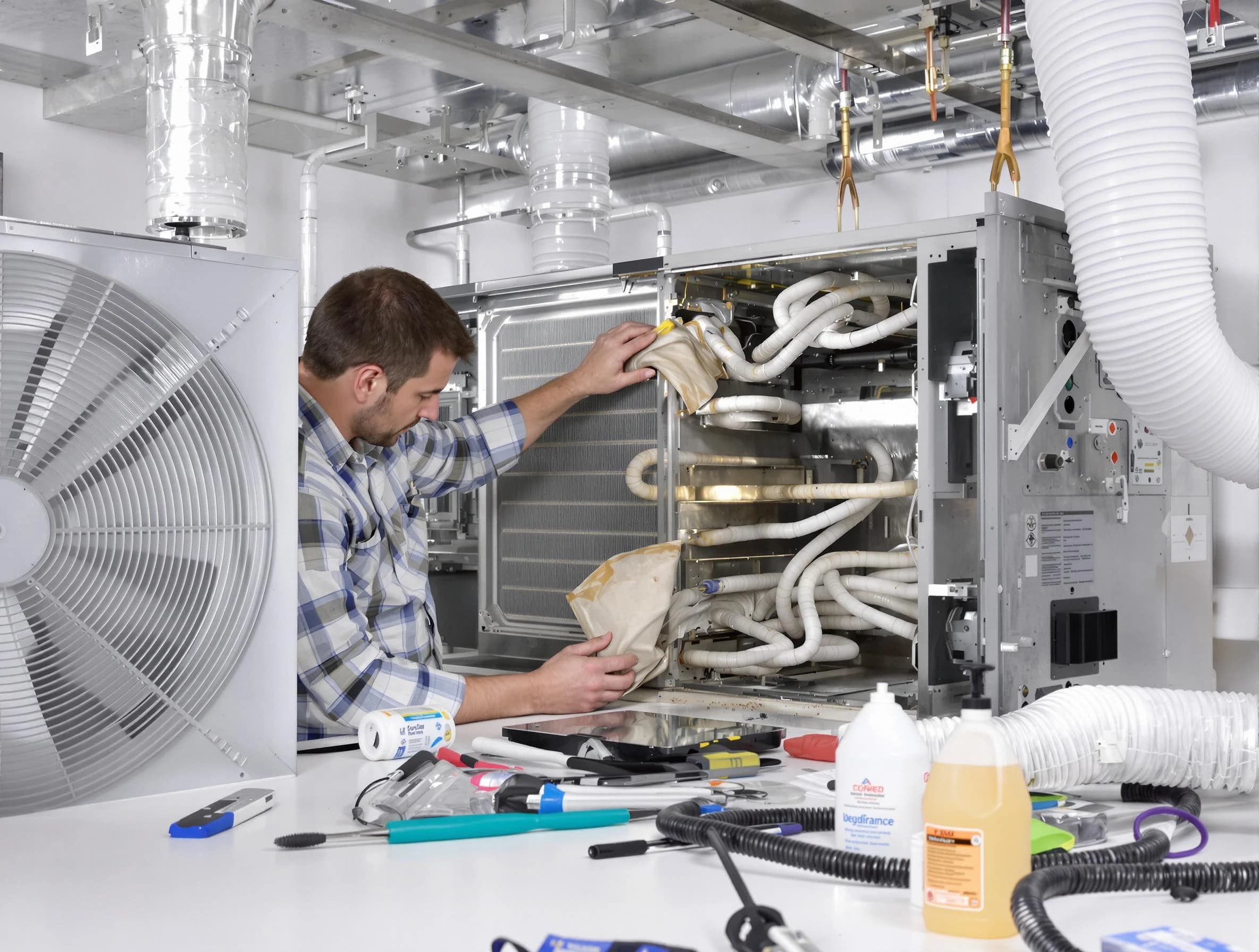 Ettrick Air Duct Cleaning specialist performing precision AC coil cleaning in Ettrick