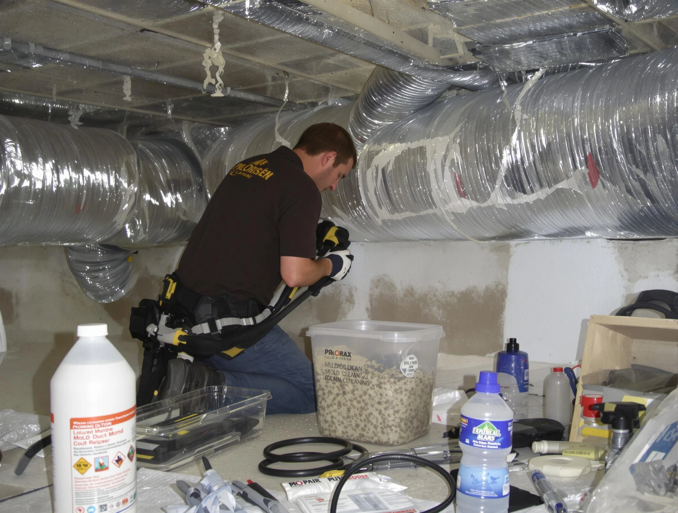 Ettrick Air Duct Cleaning specialist performing professional mold removal from air ducts in Ettrick